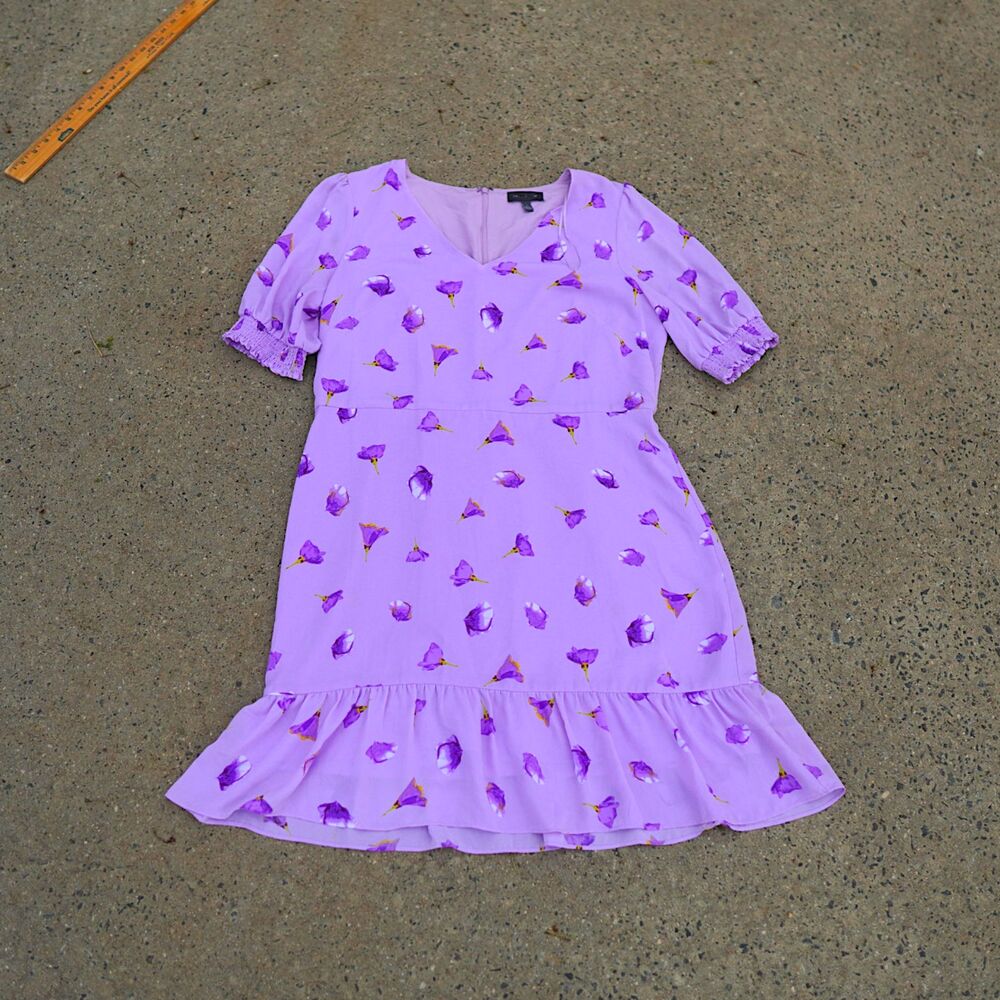 The Limited Lilac Floral Mini Dress L Puff Sleeve V Neck Ruffle Hem Romantic